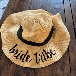 “Bride Tribe” Natural Straw Sun Hat with Black Trim